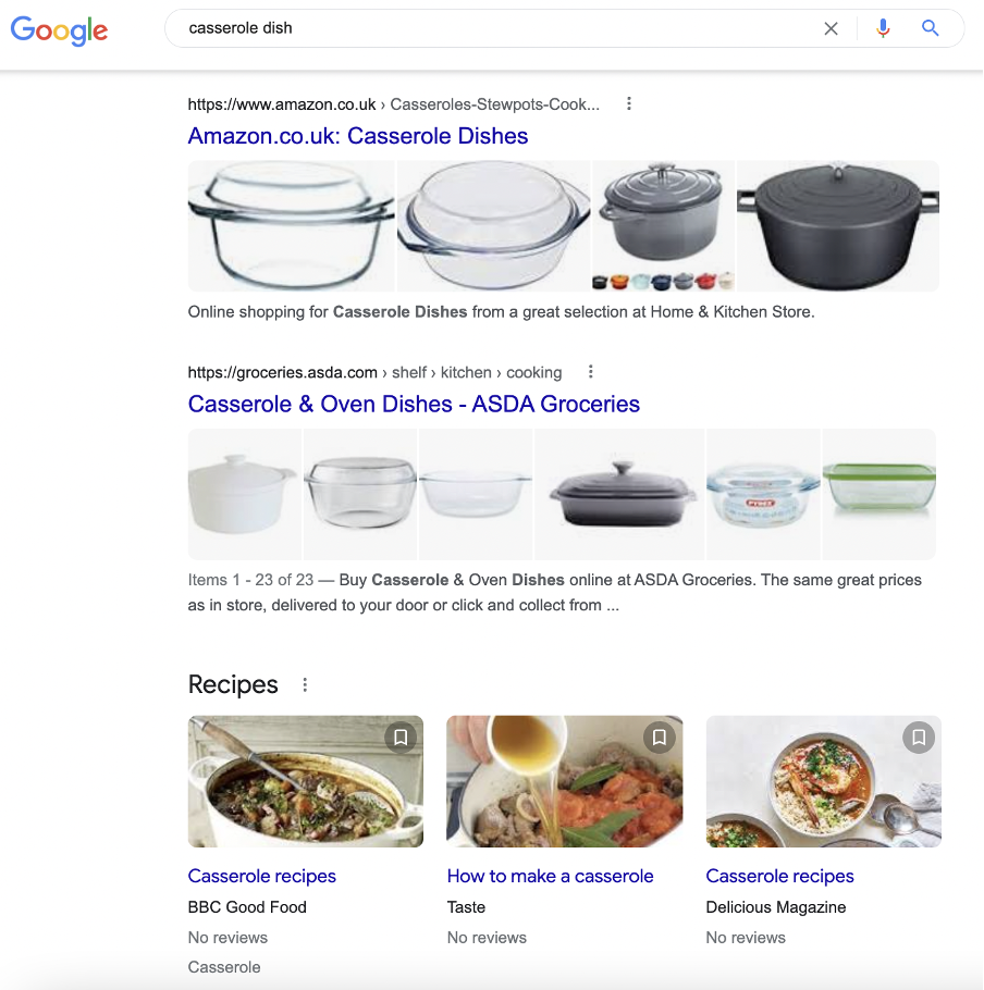 Product page SEO casserole example